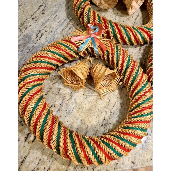 Scandinavian Swedish Straw Christmas Wreath with Bells. Set of 3. App 11" Diam. - Picture 10 of 12